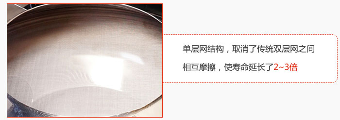 單層網(wǎng)結構，取消了傳統(tǒng)雙層網(wǎng)之間相互摩擦，使壽命延長了2~3倍