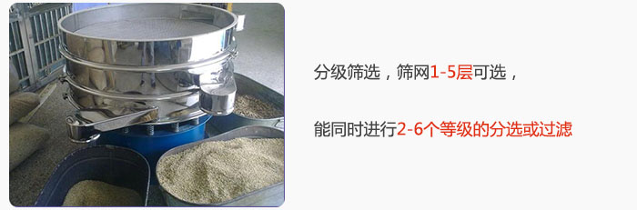 分級篩選，可篩1至5層篩網(wǎng)，能同時進(jìn)行2至6個等級的分選或過濾