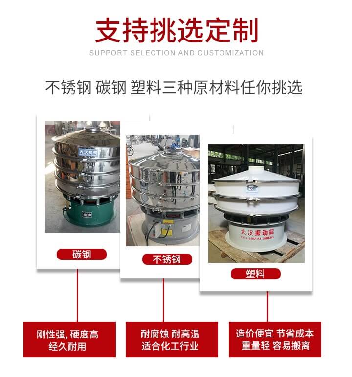 旋振篩可配置一到四層的篩網(wǎng)。旋振篩的篩分效率高，篩分精度高，篩分率高達96%。