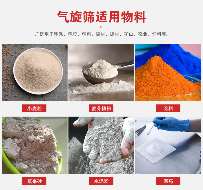 氣旋篩適用物料：小麥粉，麥芽糖粉，涂料，等粉狀物料。