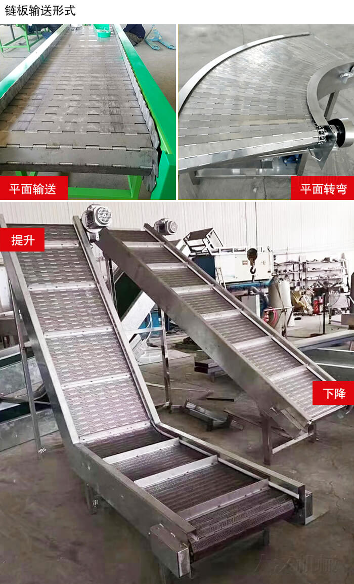 鏈板輸送機(jī)平面輸送，平面拐彎，提升等運(yùn)行現(xiàn)場圖片